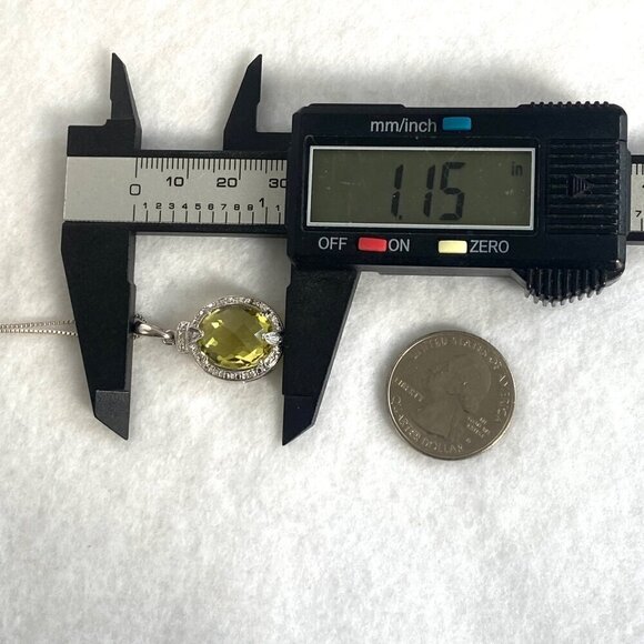 Sterling Silver 925 Oval Domed Faceted Yellow Citrine & Diamond Pendant Necklace - Picture 16 of 16